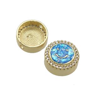 Copper Button Beads Pave Blue Fire Opal Happyface 18K Gold Plated, approx 12mm [FD14424]