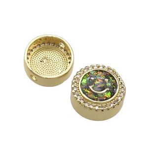 Copper Button Beads Pave Multicolor Fire Opal Happyface 18K Gold Plated, approx 12mm [FD14426]