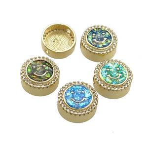 Copper Button Beads Pave Fire Opal Happyface 18K Gold Plated Coin Mixed, approx 12mm [FD14427]