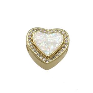 Copper Heart Beads Pave White Fire Opal Zircon 18K Gold Plated, approx 13-13.5mm [FD14428]