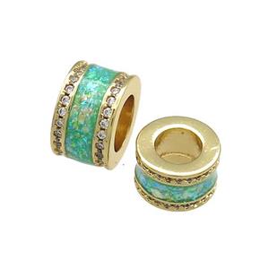 Copper Tube Beads Pave Green Fire Opal Large Hole 18K Gold Plated, approx 8x13mm, 7mm hole [FD14431-13MM]