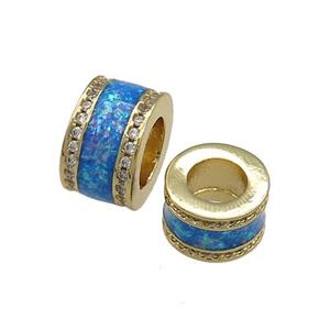 Copper Tube Beads Pave Blue Fire Opal Large Hole 18K Gold Plated, approx 8x13mm, 7mm hole [FD14433-13MM]