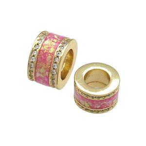 Copper Tube Beads Pave Pink Fire Opal Large Hole 18K Gold Plated, approx 8x13mm, 7mm hole [FD14434-13MM]