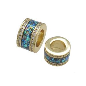 Copper Tube Beads Pave Rainbow Fire Opal Large Hole 18K Gold Plated, approx 8x13mm, 7mm hole [FD14435-13MM]