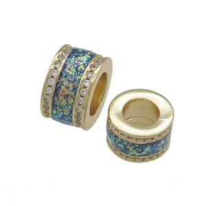Copper Tube Beads Pave Fire Opal Large Hole 18K Gold Plated, approx 8x13mm, 7mm hole [FD14436-13MM]