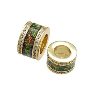 Copper Tube Beads Pave Rainbow Fire Opal Large Hole 18K Gold Plated, approx 8x13mm, 7mm hole [FD14437-13MM]
