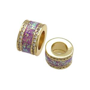 Copper Tube Beads Pave Lavender Fire Opal Large Hole 18K Gold Plated, approx 8x13mm, 7mm hole [FD14438-13MM]