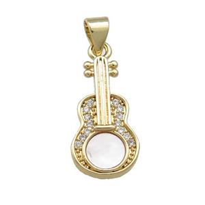 Copper Guitar Pendant Pave Shell Zircon 18K Gold Plated, approx 10-20mm [FD14451]