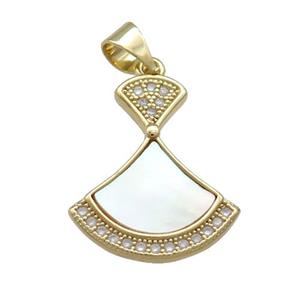 Copper Fan Pendant Pave Shell Zircon 18K Gold Plated, approx 16-19mm [FD14452]