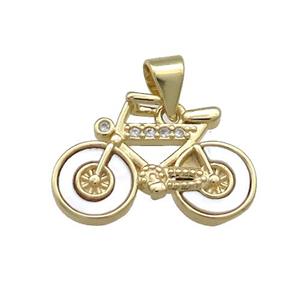 Copper Motorcycle Charms Pendant Pave Shell Zircon 18K Gold Plated, approx 13-19mm [FD14453]