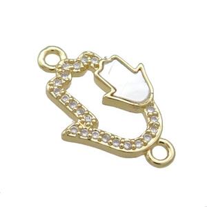 Copper Hamsahand Connector Pave Shell Zircon 18K Gold Plated, approx 14-16mm [FD14455]