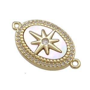 Copper Northstar Connector Pave Shell Zircon 18K Gold Plated, approx 15-20mm [FD14458]