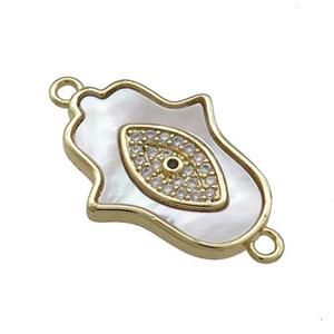 Copper Hamsahand Eye Connector Pave Shell Zircon 18K Gold Plated, approx 16-21mm [FD14459]