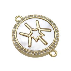 Copper Circle Star Connector Pave Shell Zircon 18K Gold Plated, approx 19mm [FD14463]