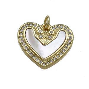 Copper Heart Pendant Pave Shell Zircon 18K Gold Plated, approx 16-18mm [FD14473]
