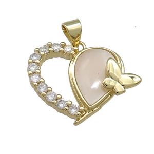 Copper Heart Pendant Pave Shell Zircon 18K Gold Plated, approx 18-20mm [FD14474]