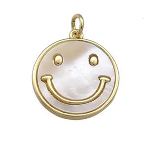 Copper Emoji Pendant Pave Shell Happyface 18K Gold Plated, approx 18mm [FD14476]