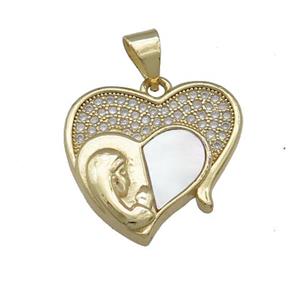 Copper Heart Pendant Pave Shell Zircon MOM 18K Gold Plated, approx 19mm [FD14477]