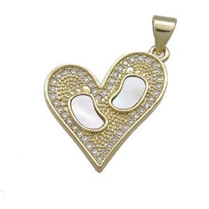 Copper Heart Pendant Pave Shell Zircon Barefoot 18K Gold Plated, approx 19-21mm [FD14478]