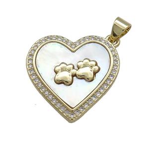 Copper Heart Pendant Pave Shell Zircon Paw 18K Gold Plated, approx 21mm [FD14479]
