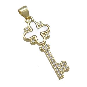 Copper Key Charms Pendant Pave Shell Zircon 18K Gold Plated, approx 11-27mm [FD14481]