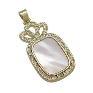Copper Rectangle Crown Pendant Pave Shell Zircon 18K Gold Plated, approx 14-25mm [FD14482]
