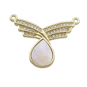 Copper Wings Teardrop Pendant Pave Shell Zircon 2loops 18K Gold Plated, approx 18-22mm [FD14483]