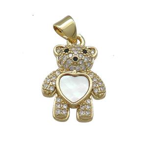 Copper Bear Pendant Pave Shell Heart Zircon 18K Gold Plated, approx 13-18mm [FD14489]