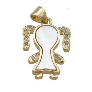 Copper Kids Girls Pendant Pave Shell Zircon 18K Gold Plated, approx 15-18mm [FD14493]
