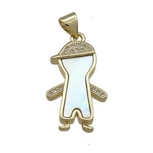 Copper Kids Boy Pendant Pave Shell Zircon 18K Gold Plated, approx 13-21mm [FD14494]