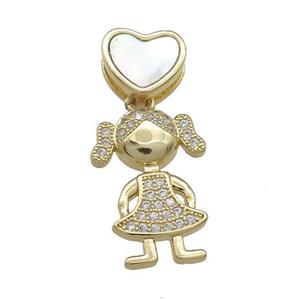 Copper Kids Girls Pendant Pave Shell Heart Zircon 18K Gold Plated, approx 10mm, 13-20mm [FD14495]