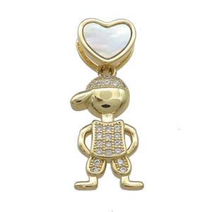 Copper Kids Boy Pendant Pave Shell Heart Zircon 18K Gold Plated, approx 10mm, 10-20mm [FD14496]