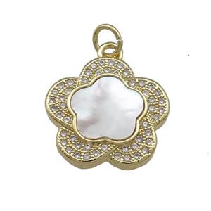 Copper Flower Pendant Pave Shell Zircon 18K Gold Plated, approx 16mm [FD14502]
