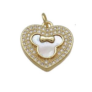 Copper Heart Pendant Pave Shell Zircon 18K Gold Plated, approx 16mm [FD14504]