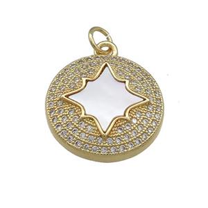Copper Circle Pendant Pave Shell Zircon Star 18K Gold Plated, approx 18mm [FD14505]