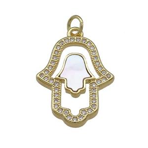 Copper Hamsahand Pendant Pave Shell Zircon 18K Gold Plated, approx 16-21mm [FD14506]