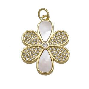Copper Flower Pendant Pave Shell Zircon 18K Gold Plated, approx 17-22mm [FD14508]