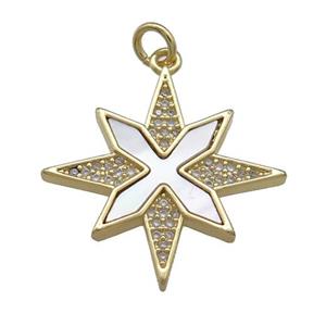 Copper Northstar Pendant Pave Shell Zircon 18K Gold Plated, approx 24mm [FD14509]