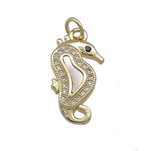 Copper Seahorse Pendant Pave Shell Zircon 18K Gold Plated, approx 10-20mm [FD14516]