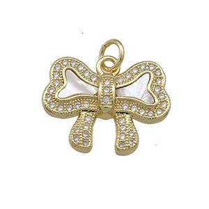 Copper Bowknot Pendant Pave Shell Zircon 18K Gold Plated, approx 14-18mm [FD14517]