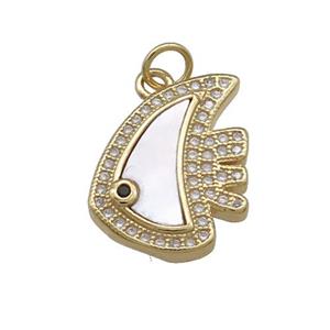 Copper Fish Pendant Pave Shell Zircon 18K Gold Plated, approx 14-18mm [FD14518]