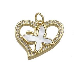 Copper Heart Butterfly Pendant Pave Shell Zircon 18K Gold Plated, approx 18-20mm [FD14519]