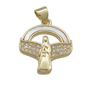 Virgin Mary Charms Copper Pendant Pave Shell Zircon 18K Gold Plated, approx 18mm [FD14522]