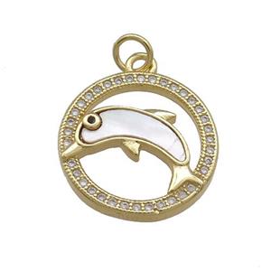 Copper Dolphin Charms Pendant Pave Shell Zircon 18K Gold Plated, approx 18mm [FD14523]