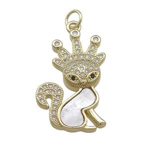 Copper Fox Charms Pendant Pave Shell Zircon Crown 18K Gold Plated, approx 16-25mm [FD14526]