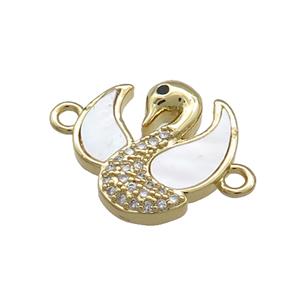 Copper Swan Connector Pave Shell Zircon 18K Gold Plated, approx 16mm [FD14530]