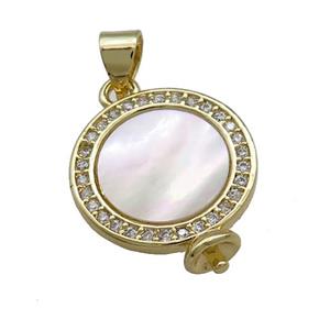 Copper Circle Sun Pendant Pave Shell Zircon Bail 18K Gold Plated, approx 16mm [FD14532]