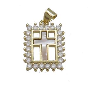 Copper Cross Pendant Pave Shell Zircon 18K Gold Plated, approx 14-18mm [FD14533]