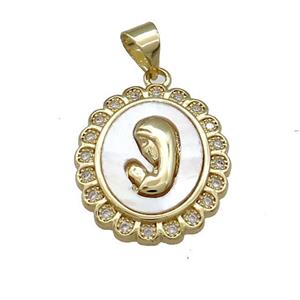 Virgin Mary Charms Copper Pendant Pave Shell Zircon Religious 18K Gold Plated, approx 17-20mm [FD14536]