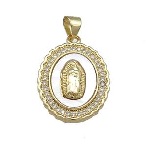 Copper Jesus Pendant Pave Shell Zircon Religious 18K Gold Plated, approx 17-20mm [FD14537]